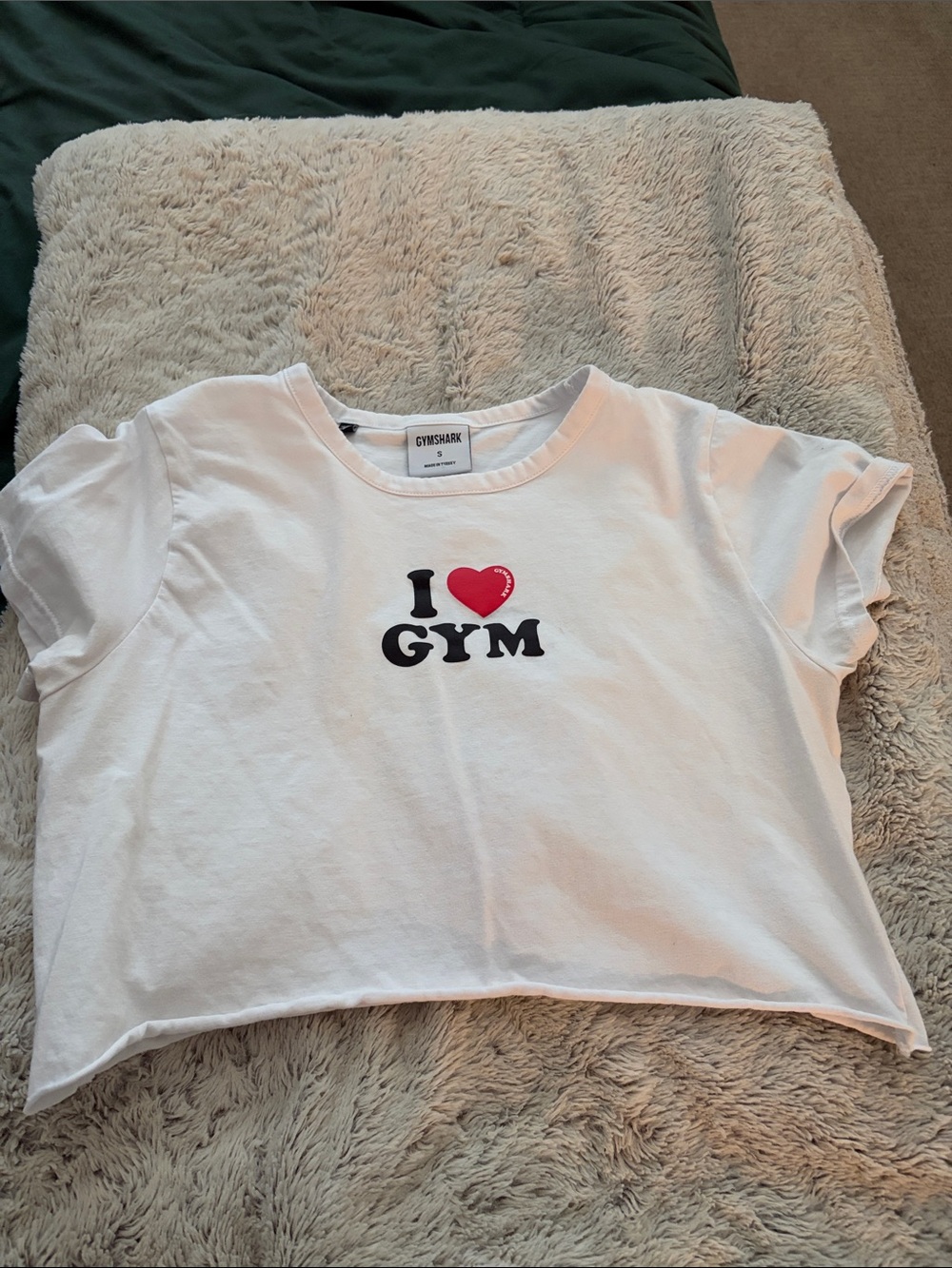 Gymshark White Crop Tee with Red Heart Graphic